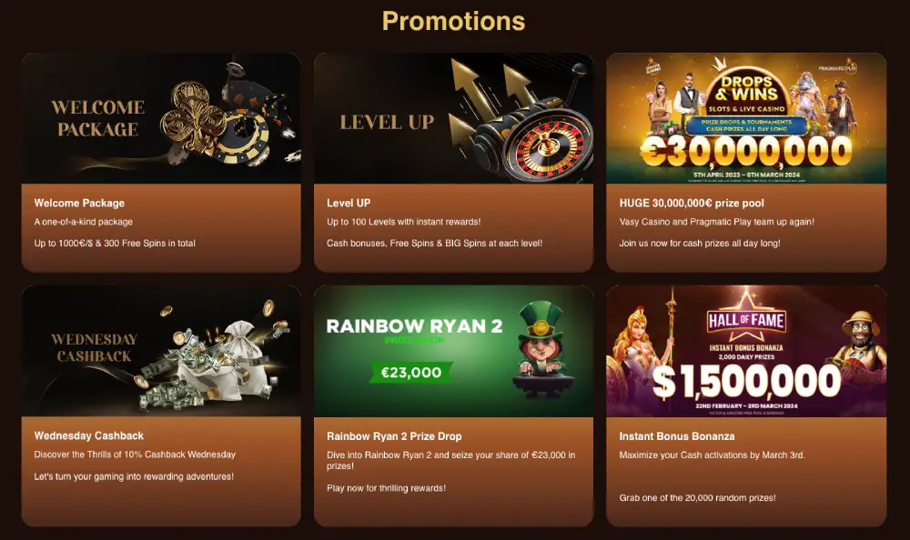 Vasy Casino promotions and bonuses